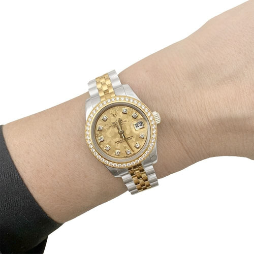 Montre Montre Rolex, "Oyster Perpetual Lady-Datejust", or jaune, acier, diamants. 58 Facettes 35042