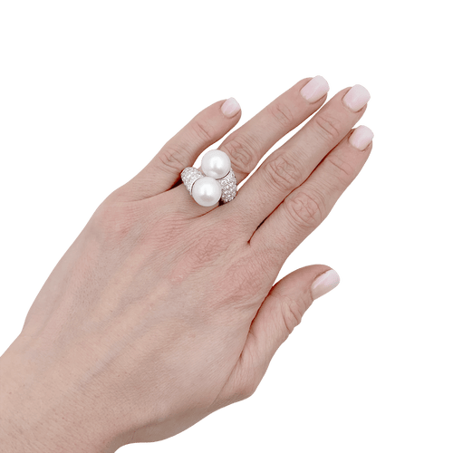 Bague 49 Bague "Toi & Moi" or blanc, diamants, perles. 58 Facettes 34407