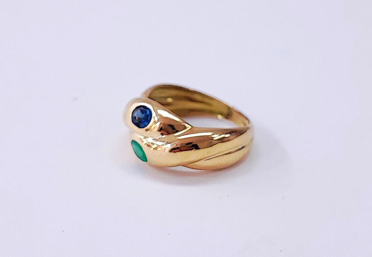 Bague 56 Bague jonc or jaune, émeraude et saphir 58 Facettes Bag.jc.E.S.-1343