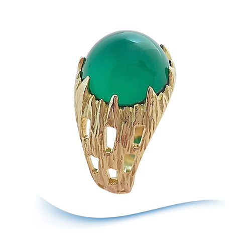 Bague 54 Bague agate verte en cabochon or jaune 58 Facettes AA 1694