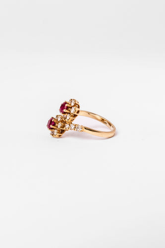 Bague 51.5 Bague Toi et Moi Fleurs en or jaune rubis et diamants 58 Facettes