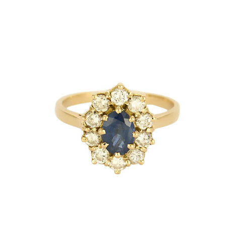 Bague marguerite en or jaune, saphir et diamants