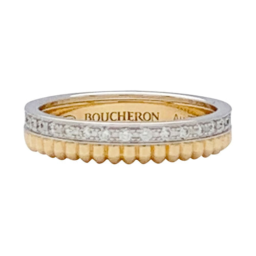 Bague 48 Boucheron Quatre Radiant Grosgrain - Alliance en or jaune et blanc et diamants 58 Facettes 32043