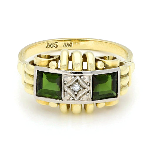 Bague 54.5 Bague tank rétro en or 14 ct avec tourmalines et diamant 58 Facettes 0AABCE368A9D4C8E8D69FDF004B882DB