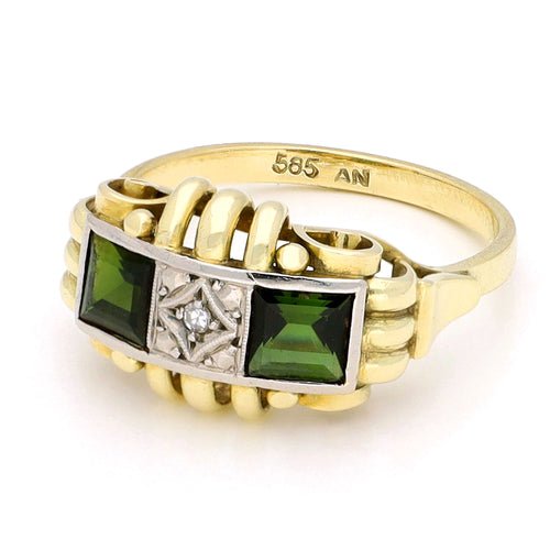 Bague 54.5 Bague tank rétro en or 14 ct avec tourmalines et diamant 58 Facettes 0AABCE368A9D4C8E8D69FDF004B882DB