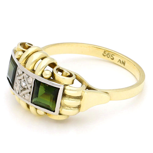 Bague 54.5 Bague tank rétro en or 14 ct avec tourmalines et diamant 58 Facettes 0AABCE368A9D4C8E8D69FDF004B882DB