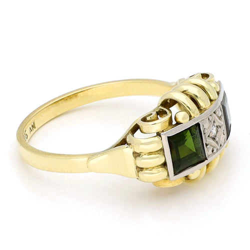 Bague 54.5 Bague tank rétro en or 14 ct avec tourmalines et diamant 58 Facettes 0AABCE368A9D4C8E8D69FDF004B882DB