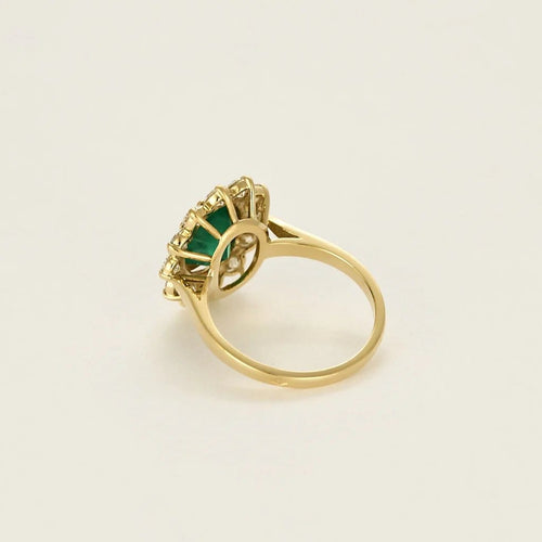 Bague 54 Bague fleur marguerite en or jaune 18K, émeraude et diamants 58 Facettes 58FC124
