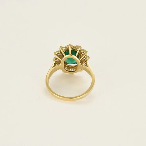 Bague 54 Bague fleur marguerite en or jaune 18K, émeraude et diamants 58 Facettes 58FC124