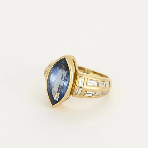 Bague 52 Bague saphir navette 3,50 ct en or jaune et diamants 58 Facettes 58FC137
