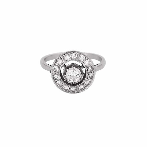 Bague 53 Bague entourage diamants en or blanc 18K et platine 58 Facettes 58FC139