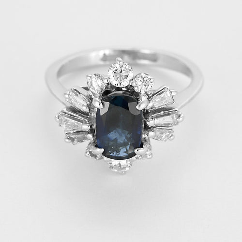 Bague 47.5 Bague marguerite en or blanc 18K, saphir 1,05 ct et diamants 58 Facettes 58FC171