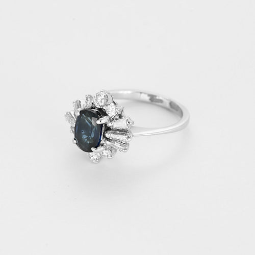 Bague 47.5 Bague marguerite en or blanc 18K, saphir 1,05 ct et diamants 58 Facettes 58FC171