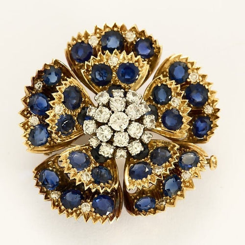 Broche Broche Eglantine en or jaune et or gris 18K, diamants et saphirs 58 Facettes 58FC113