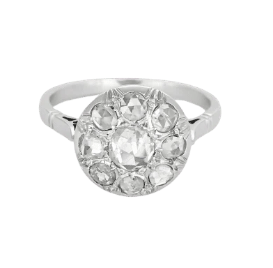 Bague 53 Bague fleur Belle Époque en or blanc 18K et diamants taille rose 58 Facettes 58FC123