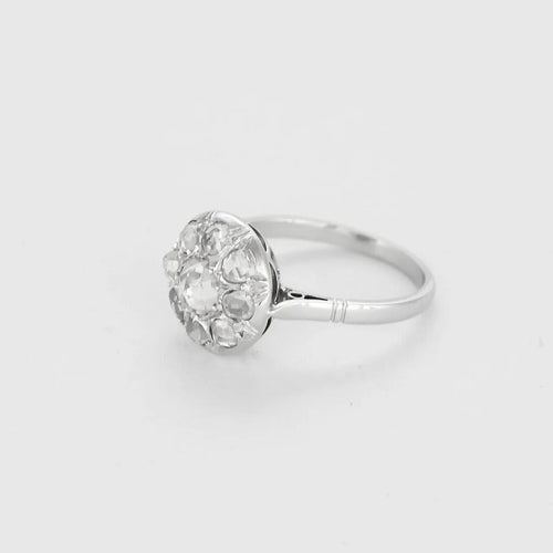 Bague 53 Bague fleur Belle Époque en or blanc 18K et diamants taille rose 58 Facettes 58FC123