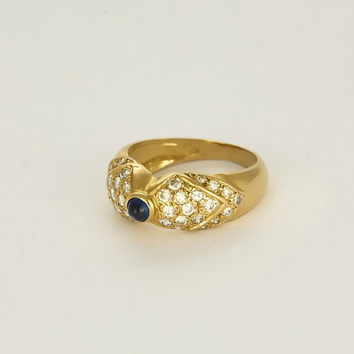 Bague 50 Bague nœud en or jaune 18K avec saphir cabochon et diamants 58 Facettes 58FC132