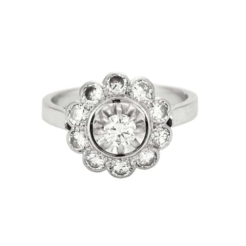 Bague 53 Bague marguerite - Diamant 0,20 ct en or blanc 18K et platine 58 Facettes 58FC151