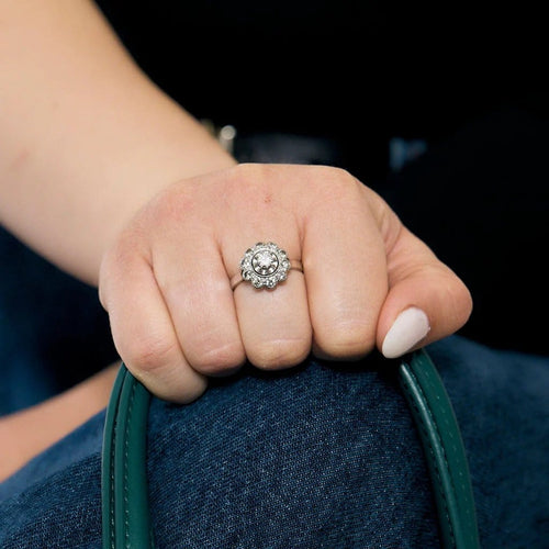 Bague 53 Bague marguerite - Diamant 0,20 ct en or blanc 18K et platine 58 Facettes 58FC151