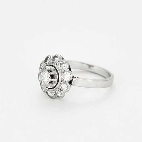 Bague 53 Bague marguerite - Diamant 0,20 ct en or blanc 18K et platine 58 Facettes 58FC151
