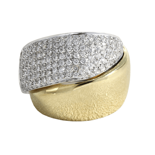 Bague croisée en or jaune, or gris et diamants