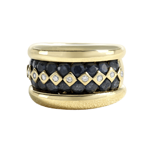 Poiray - Bague en or jaune, saphirs et diamants