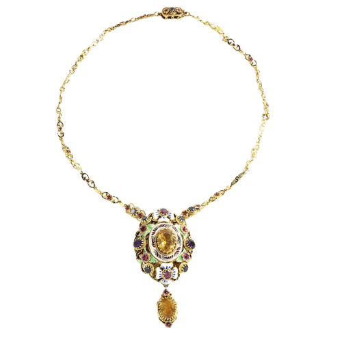 Collier Sautoir - Collier en or jaune émaillé et saphirs jaunes 58 Facettes OC-63500317