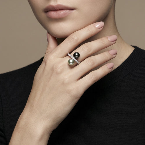 Bague 52 Bague - Perles de culture de Tahiti et diamants en or gris 58 Facettes OC-61400041