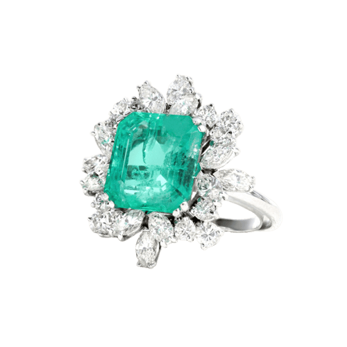 Bague 54 Bague en or blanc avec émeraude de Colombie et diamants 58 Facettes OC-61300090