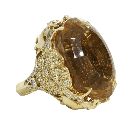 Bague 52 Bague cerfs-fleurs en or jaune, citrine et diamants 58 Facettes OC-61H00028