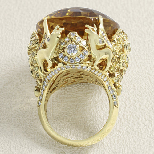 Bague 52 Bague Cerfs-Fleurs en or jaune 18 carats, citrine et diamants 58 Facettes OC-61H00028