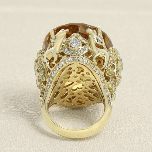 Bague 52 Cerfs-Fleurs - Bague en or jaune citrine, diamants jaunes et blancs 58 Facettes OC-61H00028