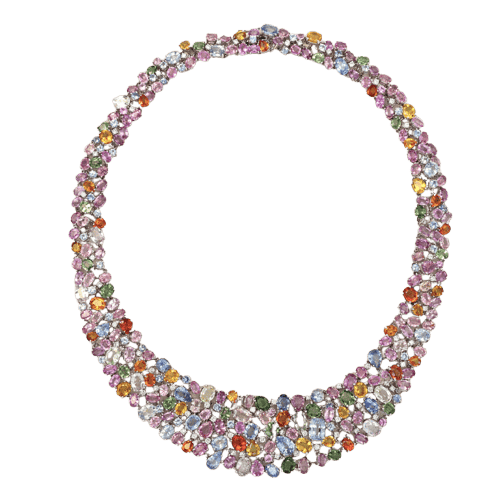 Collier Collier en or gris, saphirs multicolores et diamants 58 Facettes OC-63700139