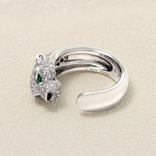 Bague 54 Cartier Panthère - Bague en or gris, émeraudes et diamants 58 Facettes 61E00495