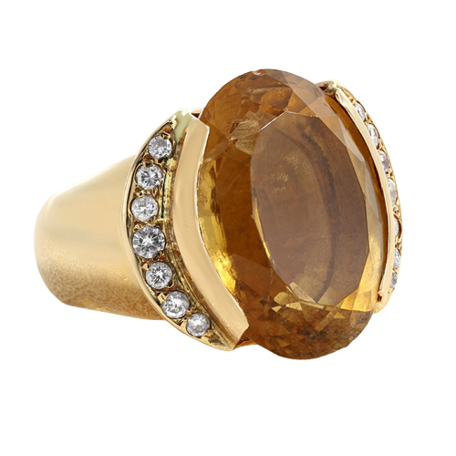 Bague en or jaune, citrine et diamants