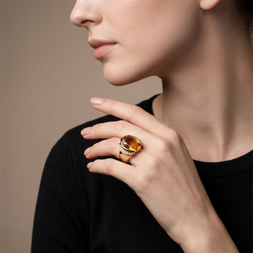 Bague 51 Bague - Citrine et diamants en or jaune 18 carats 58 Facettes OC-61H00026
