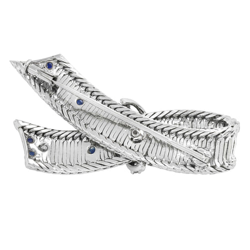 Broche en or blanc, saphirs et diamants