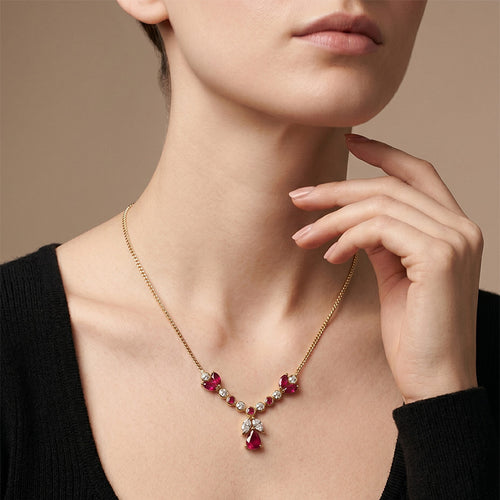 Collier Collier - Collier rubis et diamants en or jaune 58 Facettes OC-63700135
