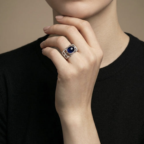 Bague 61 Bague grille en or gris et saphir 58 Facettes 61A00018