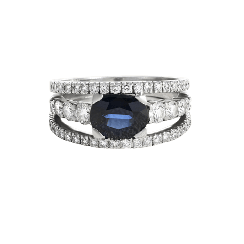 Bague 59 Bague en or gris, saphir et diamants 58 Facettes 61100160