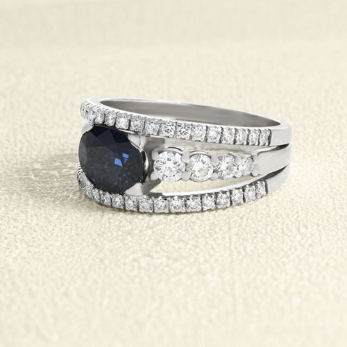 Bague 59 Bague en or gris, saphir et diamants 58 Facettes 61100160