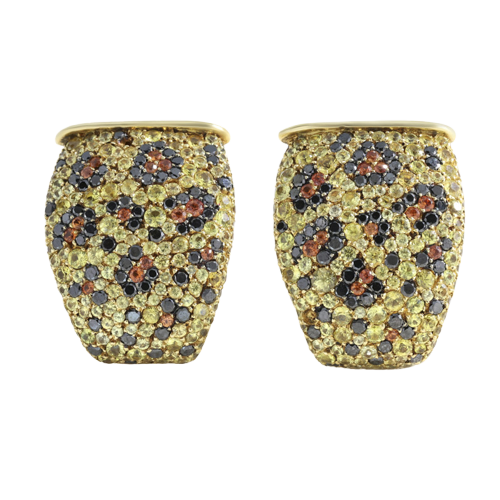 Boucles d'oreilles clips Panthère en or jaune, saphirs jaunes et diamants