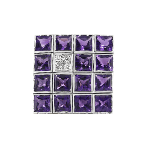 Bague 53 Bague carrée en or gris, améthyste et diamants 58 Facettes 61G00037