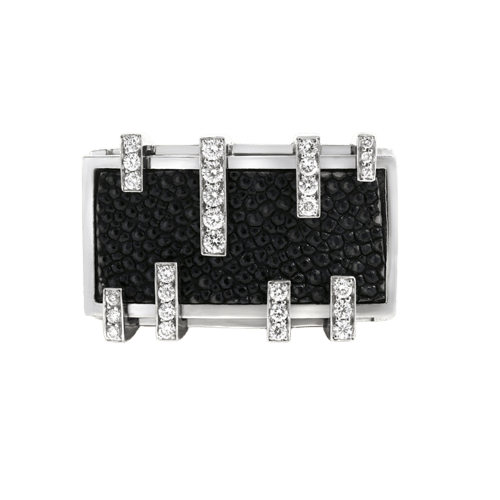 Bague 53 Tom Gerard - Bague en or gris, galuchat et diamants 58 Facettes 61E00220