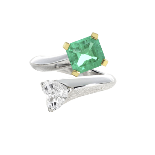 Bague 51 Bague en or gris, émeraude de Colombie et diamant 58 Facettes 61300002