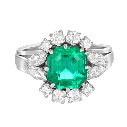 Bague 54 Bague - Émeraude de Colombie et diamants en or gris 58 Facettes 61300039