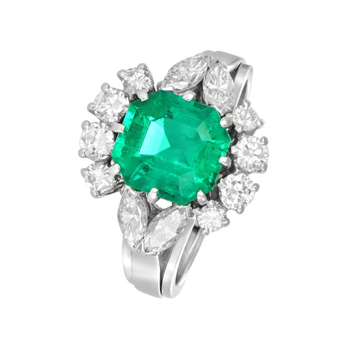 Bague 54 Bague - Émeraude de Colombie et diamants en or gris 58 Facettes 61300039