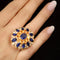 Bague 57 Bague florale en or jaune, saphirs bleus et jaunes, diamants 58 Facettes 61100121