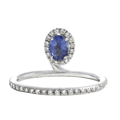 Bague 54 Bague en or blanc, saphir bleu et diamants 58 Facettes 61100040