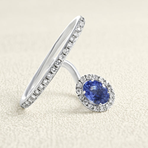 Bague 51 Bague en or blanc 18 carats avec saphir bleu et diamants 58 Facettes 61100040